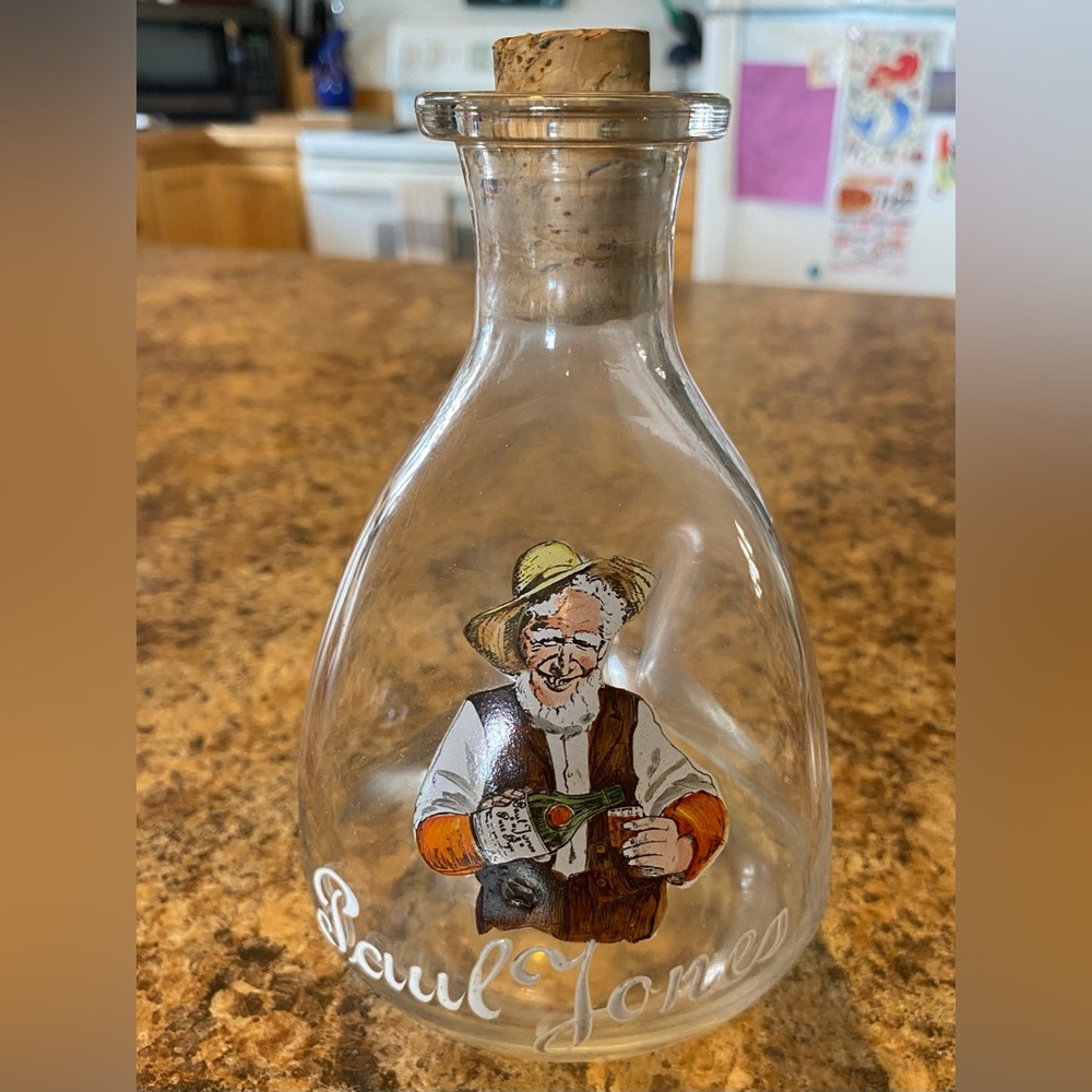 Vintage Glass Bottle with Farmer Design